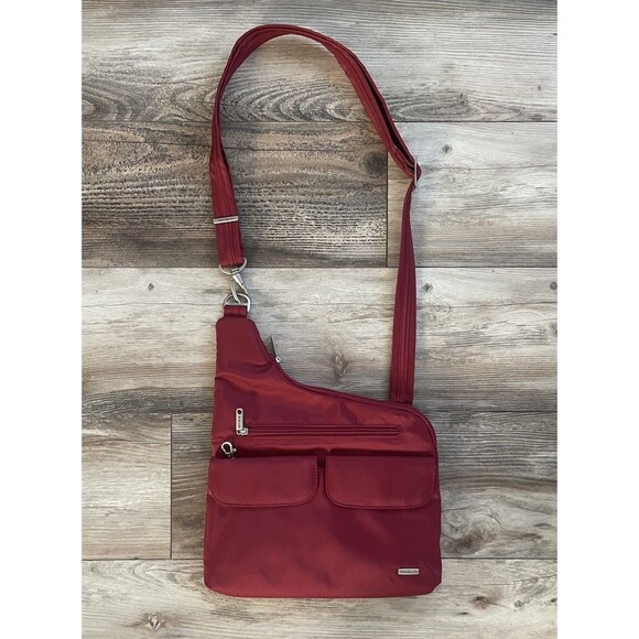 Travelon Handbags - Travelon Anti-Theft Red Leather Crossbody Sling Bag Heritage Organizer Travel